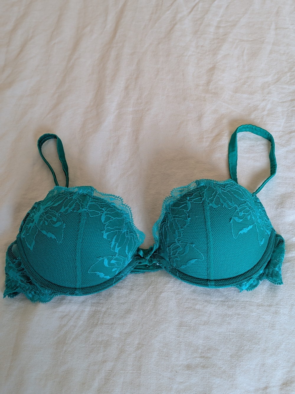 Fleur du Mal Teal Lace Push-Up Bra